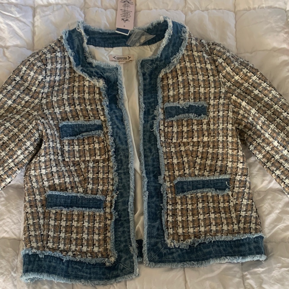 Nannette Tweed Jacket with Denim Trim